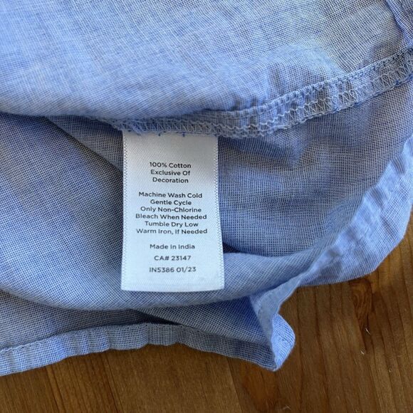 Talbots Top Blouse Womens Petite Med Embroidered Sleeves Blue Peasant Boho - Picture 9 of 11